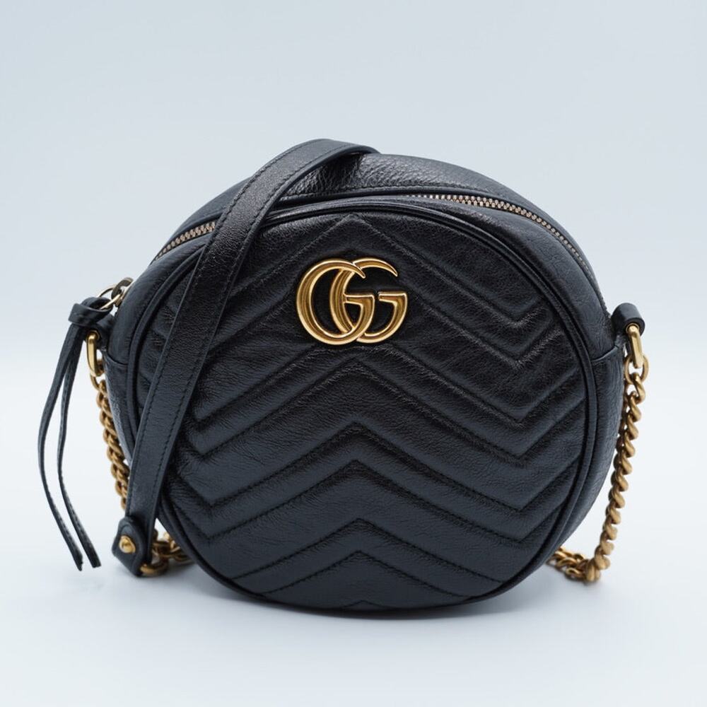 Gucci GG Marmont Black Round Mini Shoulder Bag Calfskin